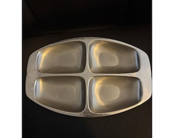 Alessi Inox 18/8 Stainless 4-Compartment Tray Italy MCM 14.25" Silver VTG