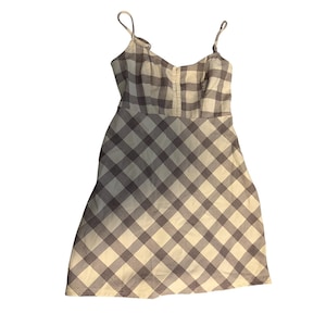 Urban Outfitters Plaid Mini Dress Brown Cream Sweetheart Neckline Size S P image 1