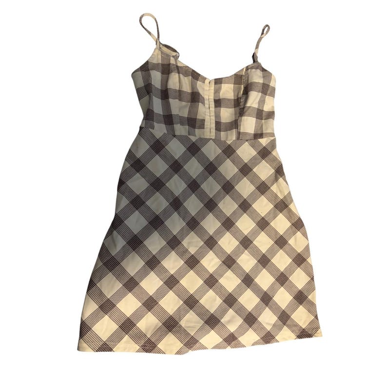Urban Outfitters Plaid Mini Dress Brown Cream Sweetheart Neckline Size S P image 1