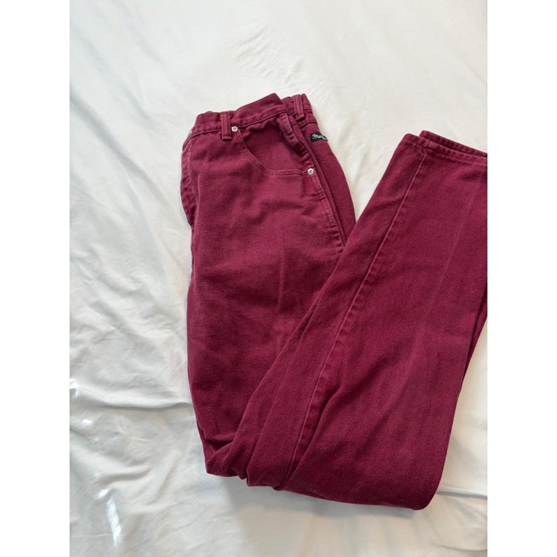 Wrangler Jeans Vintage High Rise Straight Leg Burgundy Maroon Western Denim image 8