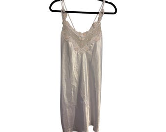California Dynasty Nightgown Vintage Satin Lace Floral White Sequin Large