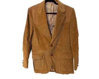 Vtg PenWesterner Men's 42 Western Suit Jacket Tan Canvas Cord Yoke Blazer