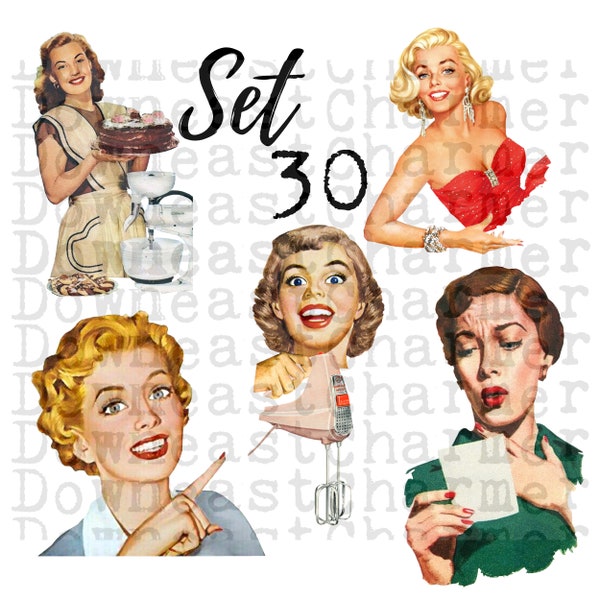 Set 30 Retro Clipart..5 Transparent Background PNG Files