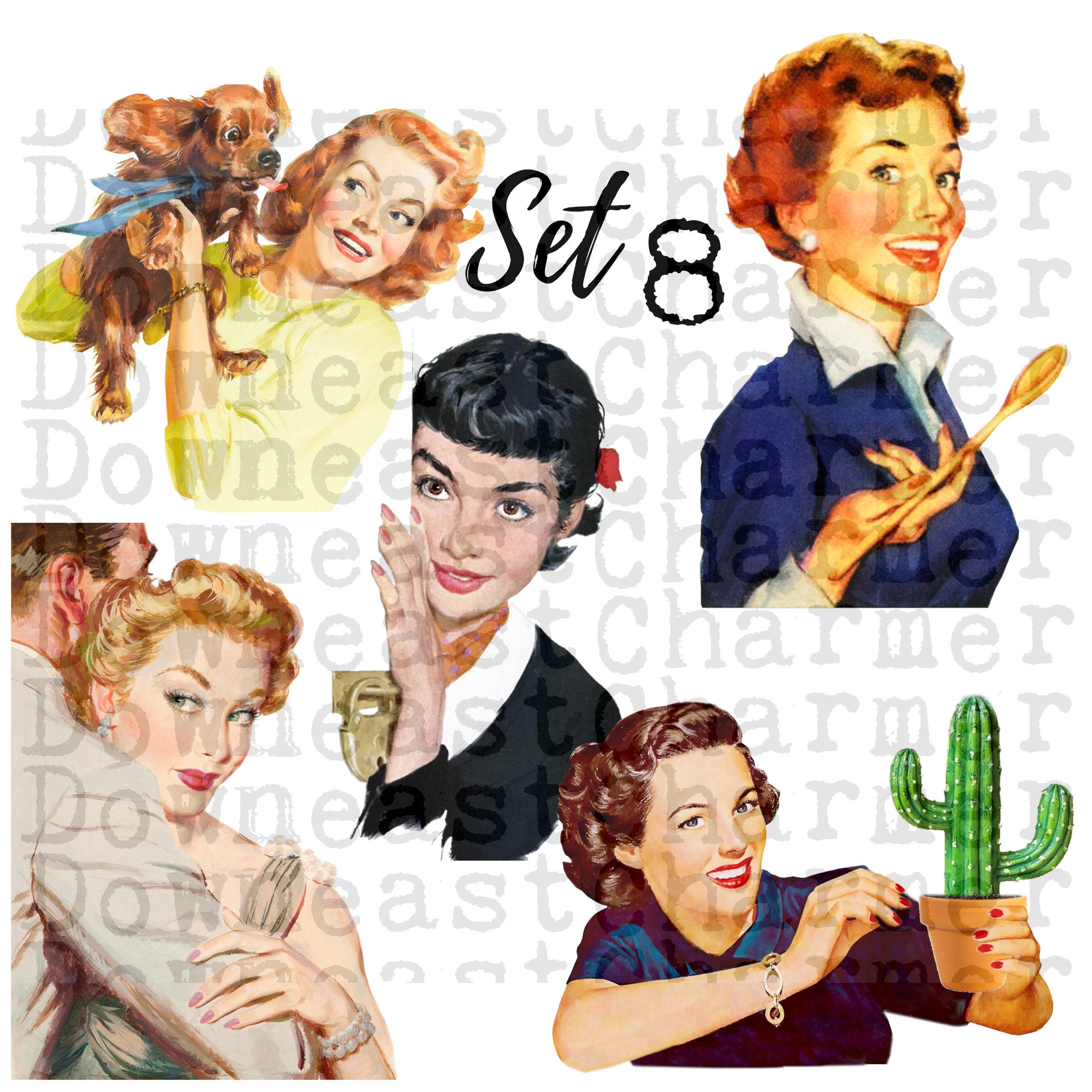 Set 8 Retro Clipart..5 Transparent Background PNG Files - Etsy