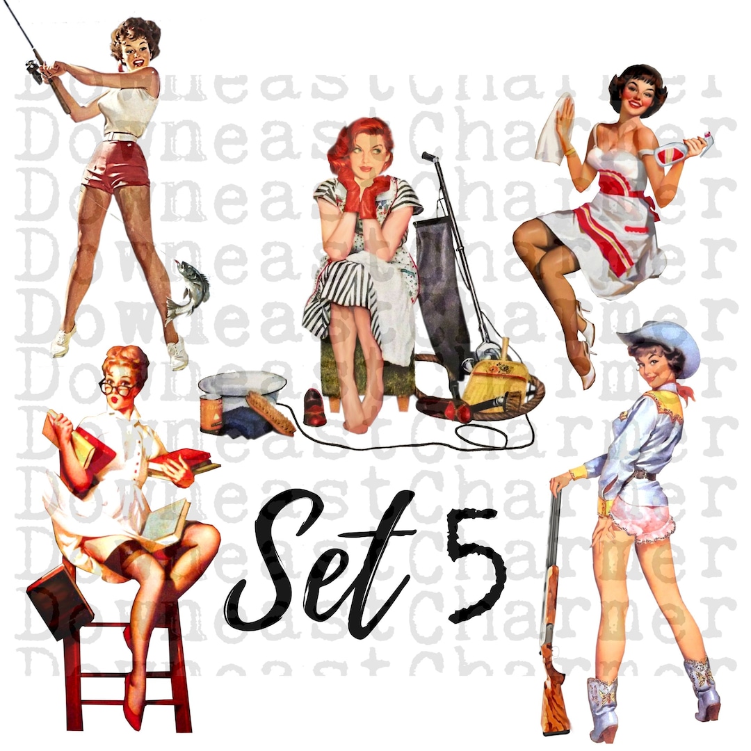 Set 5 Retro Clipart..5 Transparent Background PNG Files - Etsy