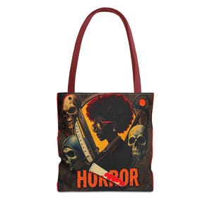 Horror-Themed Tote Bag, Spooky Bag, Halloween Gift, Horror Lovers Bag, Graphic Tote, Alternative Fashion Accessory