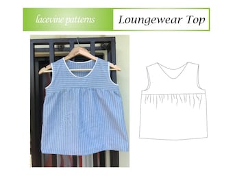 PDF Sewing Pattern Loungewear Top in 7 sizes Tank Top, Ruffled top