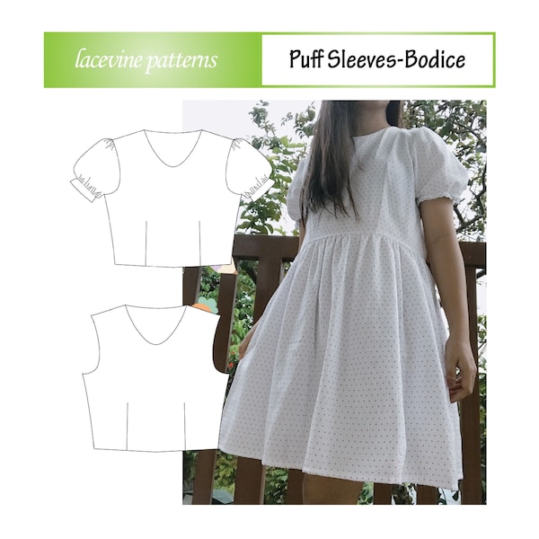 PDF Simple Puff Sleeves Bodice Pattern-for Crop Top, Peplum Top or Dress