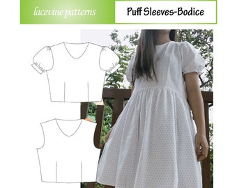 PDF Simple Puff Sleeves Bodice Pattern-for Crop Top, Peplum Top or Dress