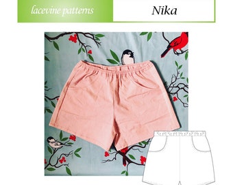 PDF Sewing Pattern Ladies Shorts with Pockets in 5sizes-Women-Girls Low waist