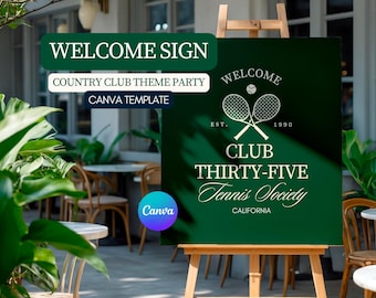 Country Club Society Theme Birthday Party Welcome Sign – Editable Canva Template - Digital Download