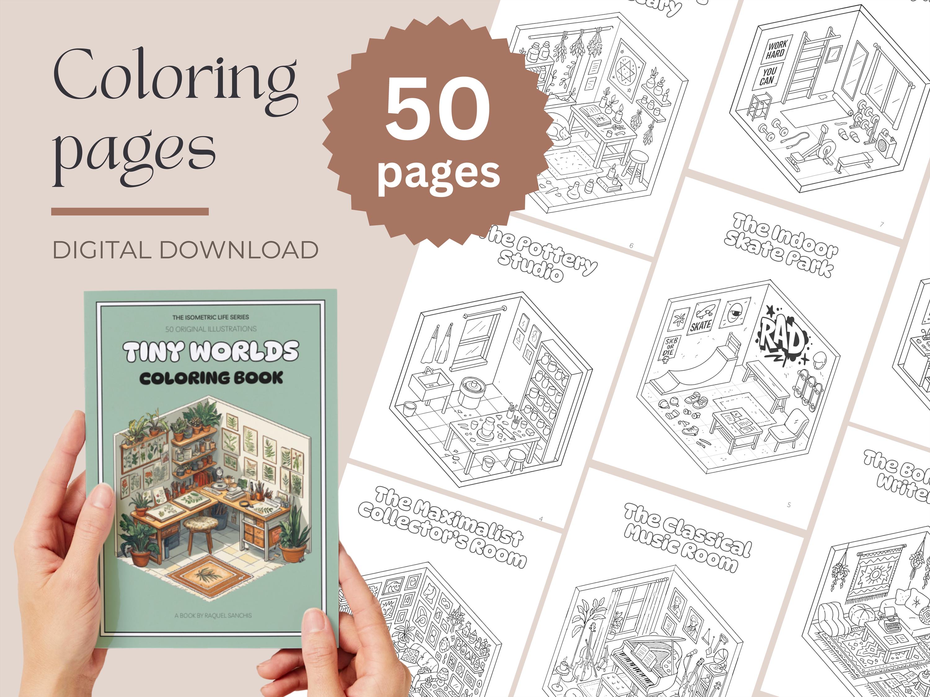 キュートなポケットルーム塗り絵PDF – 手描き等角図の部屋50点でリラックス塗り絵｜デジタルダウンロード