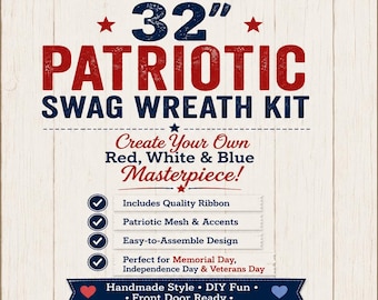 Patriotic Wreath Swag Kit DIY, Red White and Blue Door Swag Kit, Fourth of July Craft Kit, Americana Wreath Making Kit, Memorial Day Decor