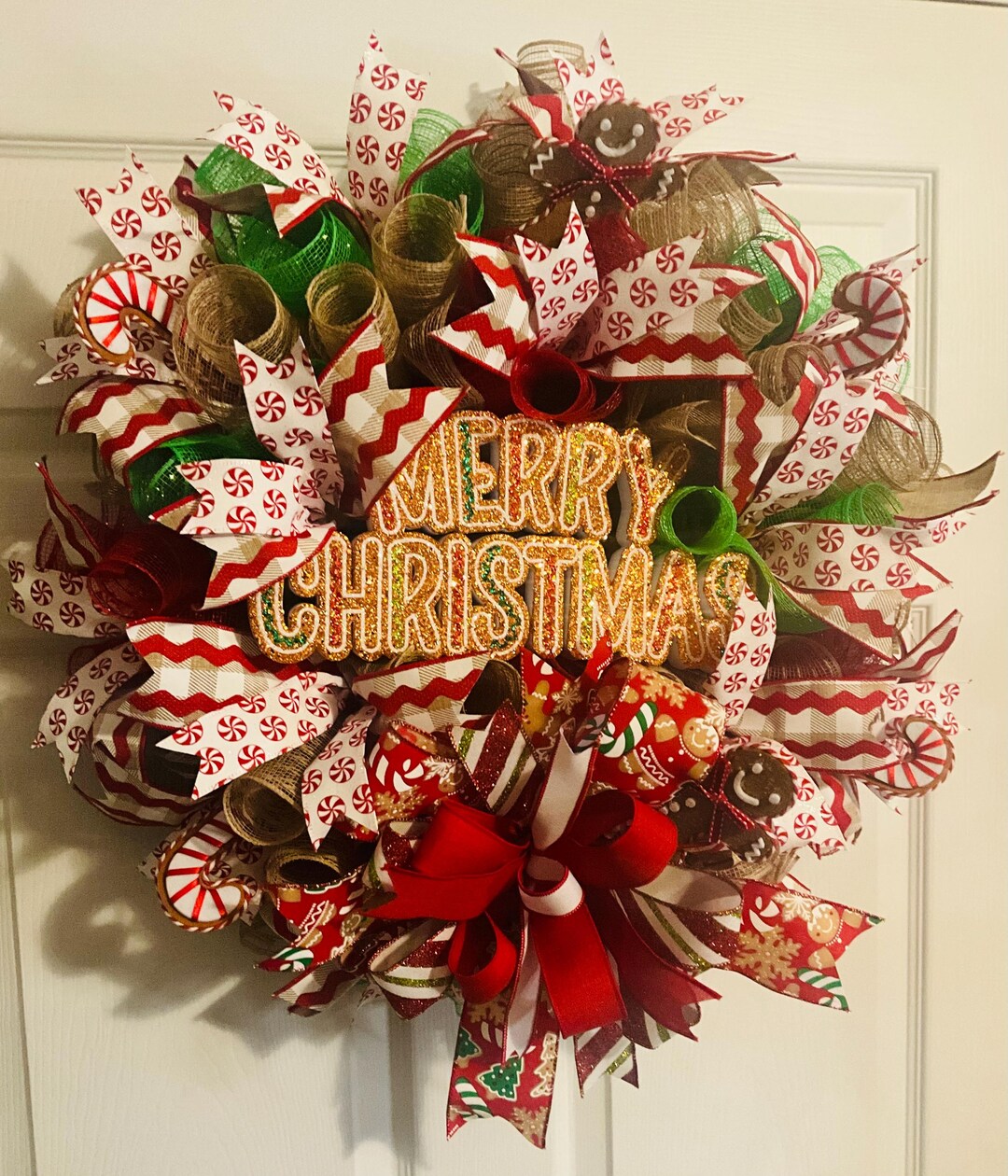 Gingerbread Christmas Wreath, Holiday Front Door Decor - Etsy