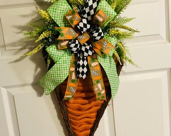 Handmade Easter Carrot Door Swag | Bunny Ears, Spring Wreath