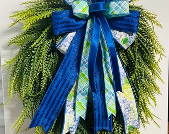 Blue Hydrangea Wreath | Oval Grapevine Wreath | Summer Front Door Decor | Everyday Greenery Wreath | Farmhouse Door Hanger