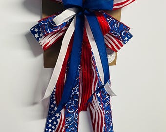 Patriotic Handmade Bow | Red White Blue Wreath Bow | Americana Door Hanger Bow | Fourth of July Decor | Memorial Day Bow