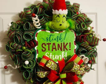 Green Monster Christmas Wreath, Deco Mesh, Whimsical Holiday Decor