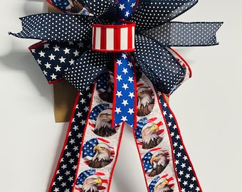 Patriotic Eagle Bow | Americana Ribbon Bow | Fourth of July Wreath Bow | Bald Eagle Decor | Memorial Day Door Decoration