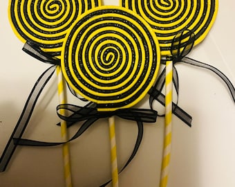 Black & Yellow Swirl Lollipop Pick, Bumble Bee Wreath Pick, Glitter Candy Pick, Bee Theme Decor, Wreath Making Supply, Spring Summer Accent