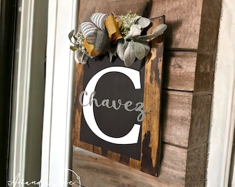 Last Name Door Hanger, Initial Sign, Door Sign Last Name, Front Door Decor, Personalized Gift | Front Door Outside | Wood Wreath