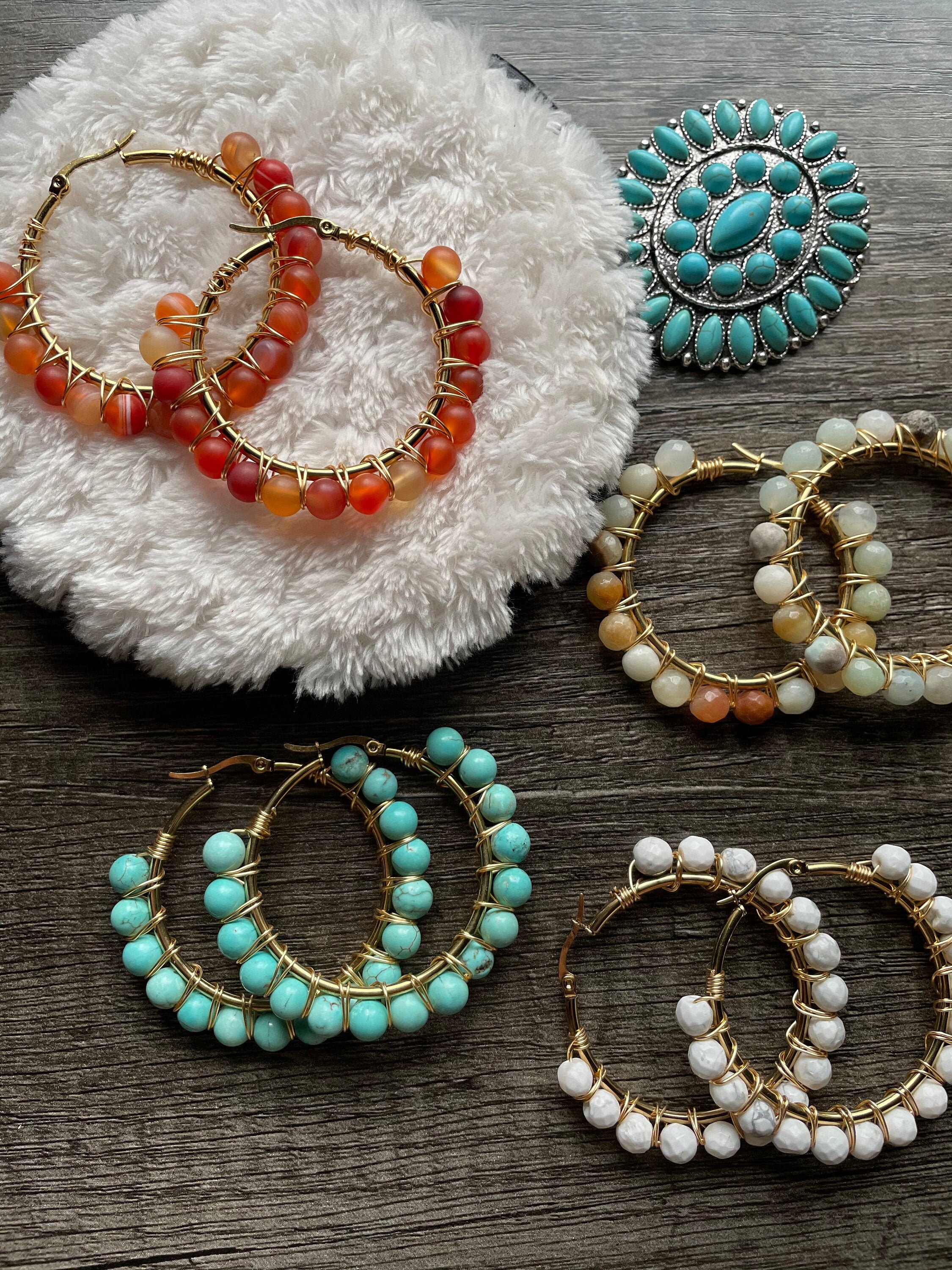 Natural Beaded Hoops Western Hoop Earrings Etsy