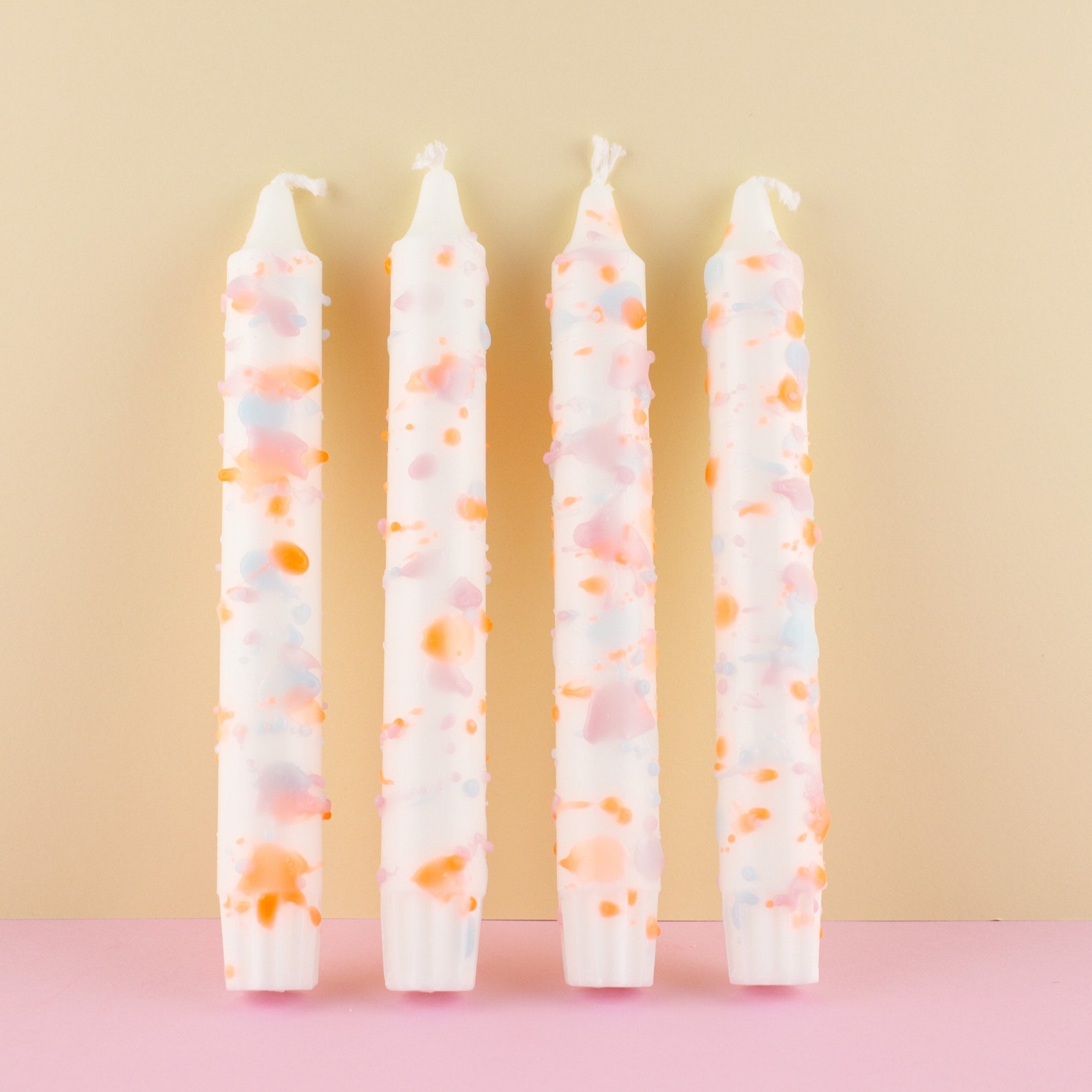 4 Colorful Speckled Candles in Neon Orange / Pink / Blue Etsy
