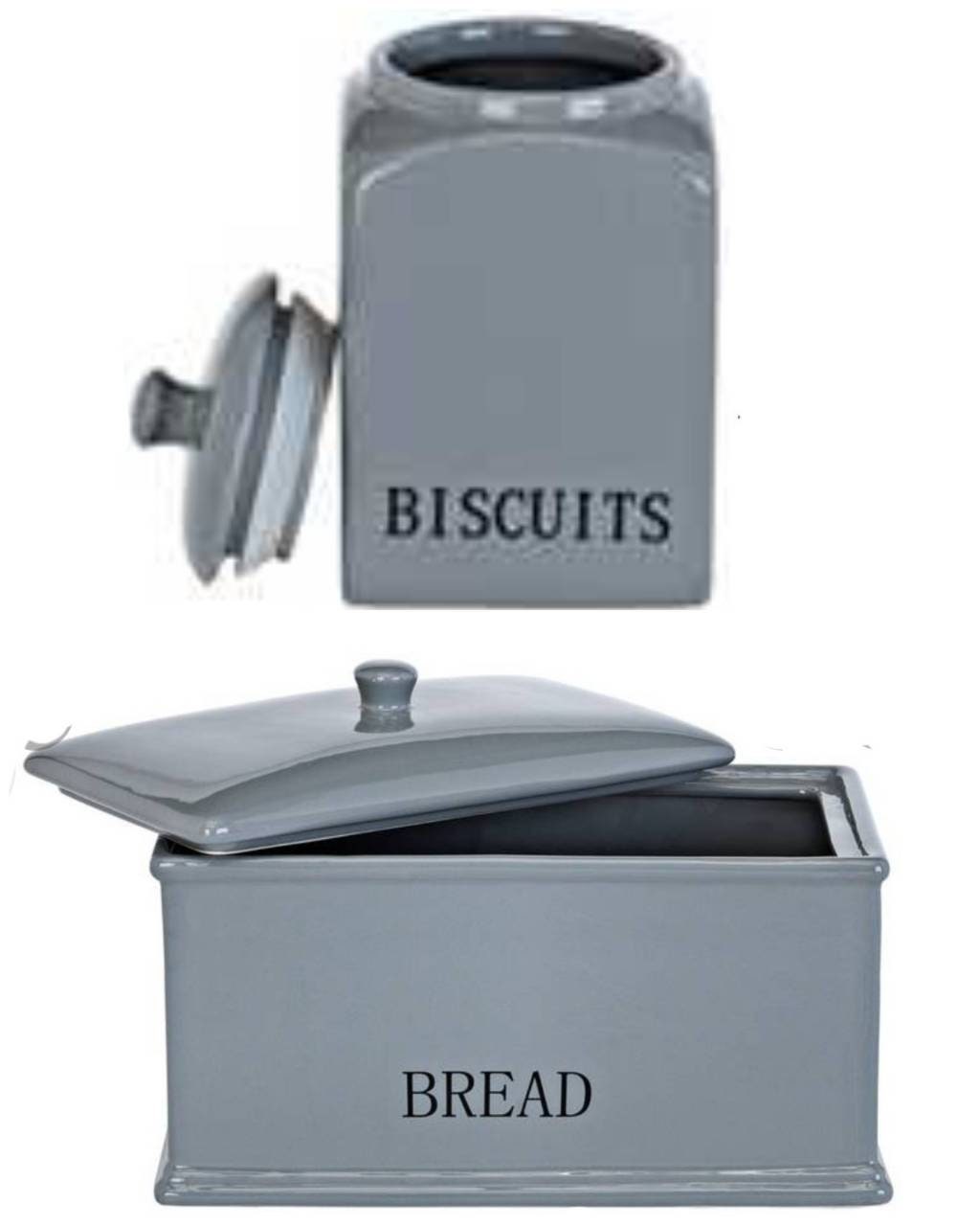 New Grey Ceramic Large Airtight Bread Bin & Biscuit Tin Set Etsy UK