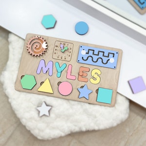 Baby's Wooden Name Puzzle | Busy Board Puzzle | Toddler Toys | Baby Gifts | Gift for Kids | Baby First Easter Present | 1 st Birthday Gifts