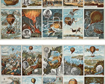 Vintage Hot Air Balloon Illustrations Digital Download, Vintage, DIY, JPG Junk Journal Cards Scrapbooking Card Tag Making, Instant Download
