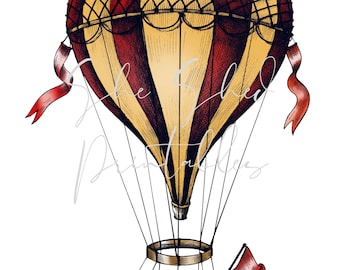 Vintage Hot Air Balloon Illustration Digital Download, DIY Crafts, Clipart, JPG, PNG, Instant Download, Digital Image, Aviation, Travel
