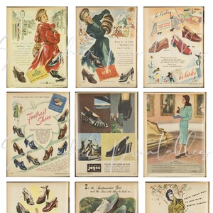Anúncios de sapatos vintage em cores, download digital, vintage, artesanato faça você mesmo, clipart JPG Junk Journal Cards Scrapbooking Card Tag Making