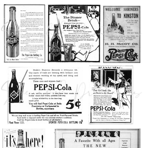 Vintage schwarz und weiß Pepsi-Cola Werbung digitaler Download, Vintage, DIY Clipart JPG Junk Journal Karten Scrapbooking Karte Tag machen