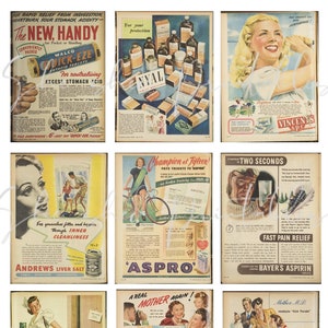 Vintage Geneeskunde Advertenties, Aspirine, Digitale Download, Vintage, Clipart, JPG, Junk Journaling Kaarten Scrapbooking, Card Tag Making
