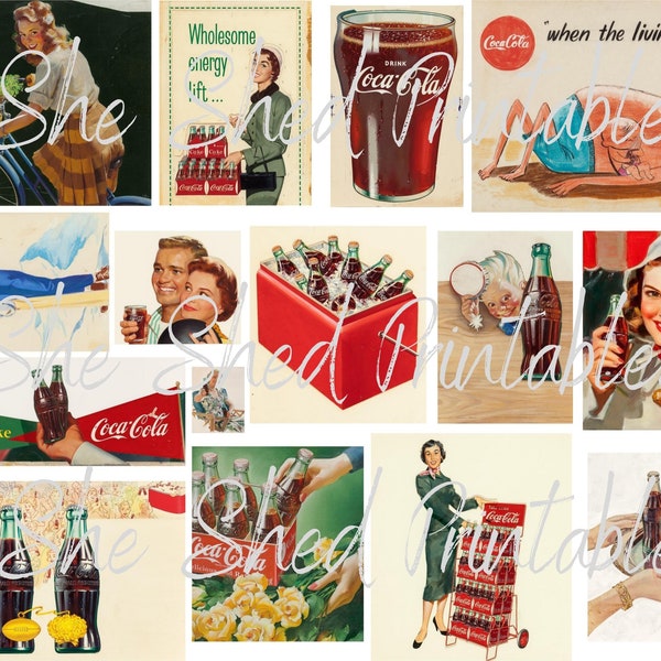 Vintage Coca Cola Advertisements Digital Download, Vintage, DIY Clipart JPG Junk Journal Cards Scrapbooking Card Tag Making