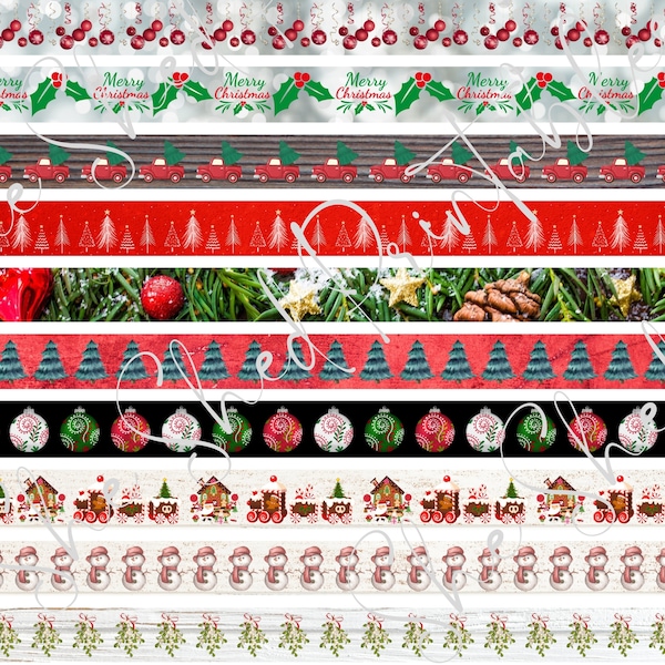 Christmas Digital Washi Tape, Digital Download, Embellishment,  Scrapbooking, Junk Journal, Belly Band, Red Truck, Tree, Snowman, Tree Train