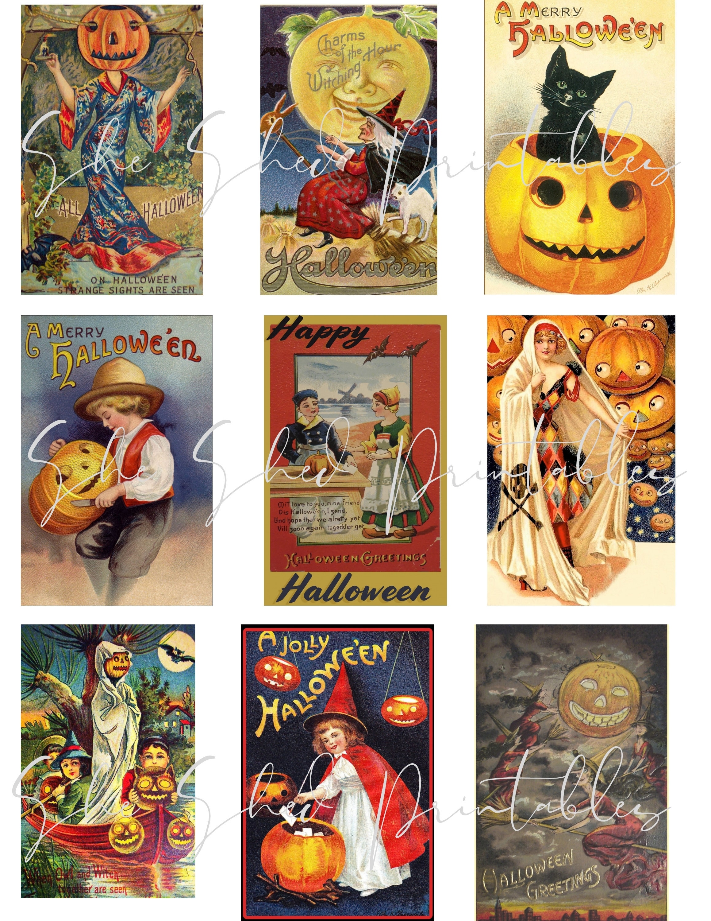 Dibujo De Halloween En Una Arta Antique halloween postcard - Etsy España