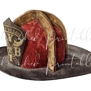 Early 1900&#39;s Fireman&#39;s Helmet Instant Digital Download, Vintage, Printable, PNG JPG Junk Journaling, Scrapbooking, DIY Crafts, Firefighter