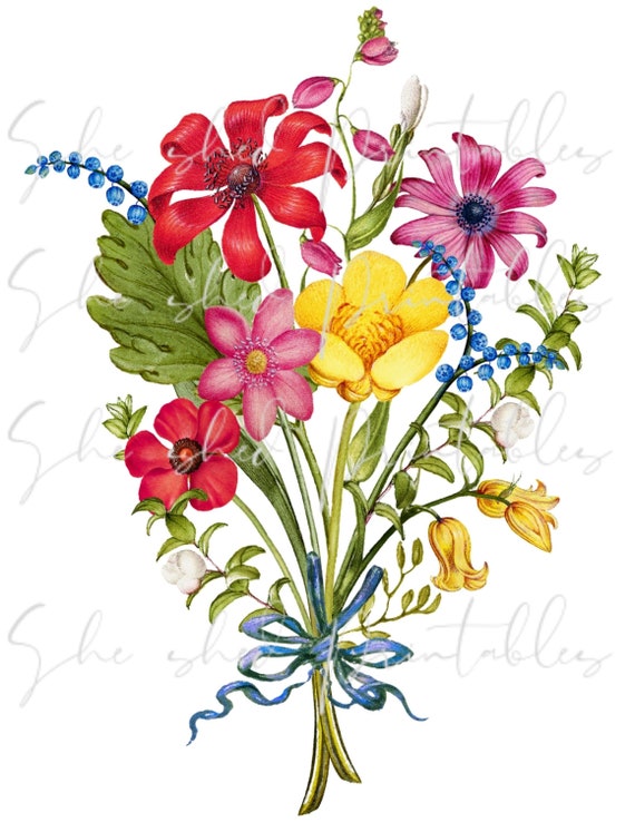 Flower Bouquet Digital Download, Image, Vintage, Printable, Clipart, DIY  Crafts 1700's, PNG, JPG, Botanical, Floral, Spring Bouquet -  Canada