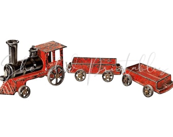 Vintage Toy Train Illustration Digital Download, DIY Crafts, Clipart, JPG, PNG, Instant Download, Digital Image, Transportation