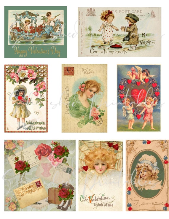 Vintage Valentine Cards, Tags, Victorian Digital Download, Vintage,  Clipart, JPG, Wall Art, Junk Journal Image Scrapbooking Card Tag Making