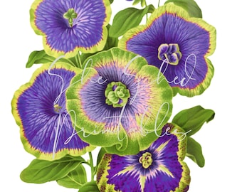 Vintage Purple and Green Flowers Digital Download, Image, Instant Download, Vintage, Clipart, DIY Crafts, Flowering Plant, PNG, JPG