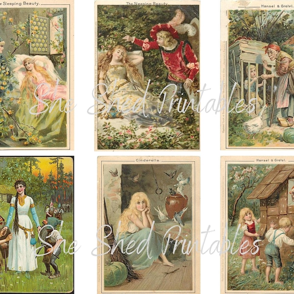 Vintage Fairy Tale Images, Digital Images, Instant Download, Vintage, JPG, Junk Journal Cards, Scrapbooking, Card Tag Making, Cinderella