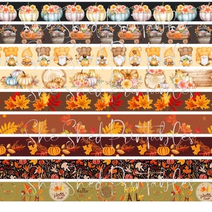 Fall Digital Washi Tape, Digital Download, Embellishment,  Scrapbooking, Junk Journal, Belly Band, Autumn, Gnome, Fall Leaves, Pumpkins