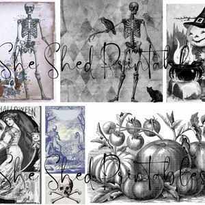 Vintage Halloween Digital Download, Imprimable, Bricolage Bricolage, JPG, Junk Journaling Collage, Scrapbooking, Fabrication d’étiquettes de carte, Tuck, Pocket