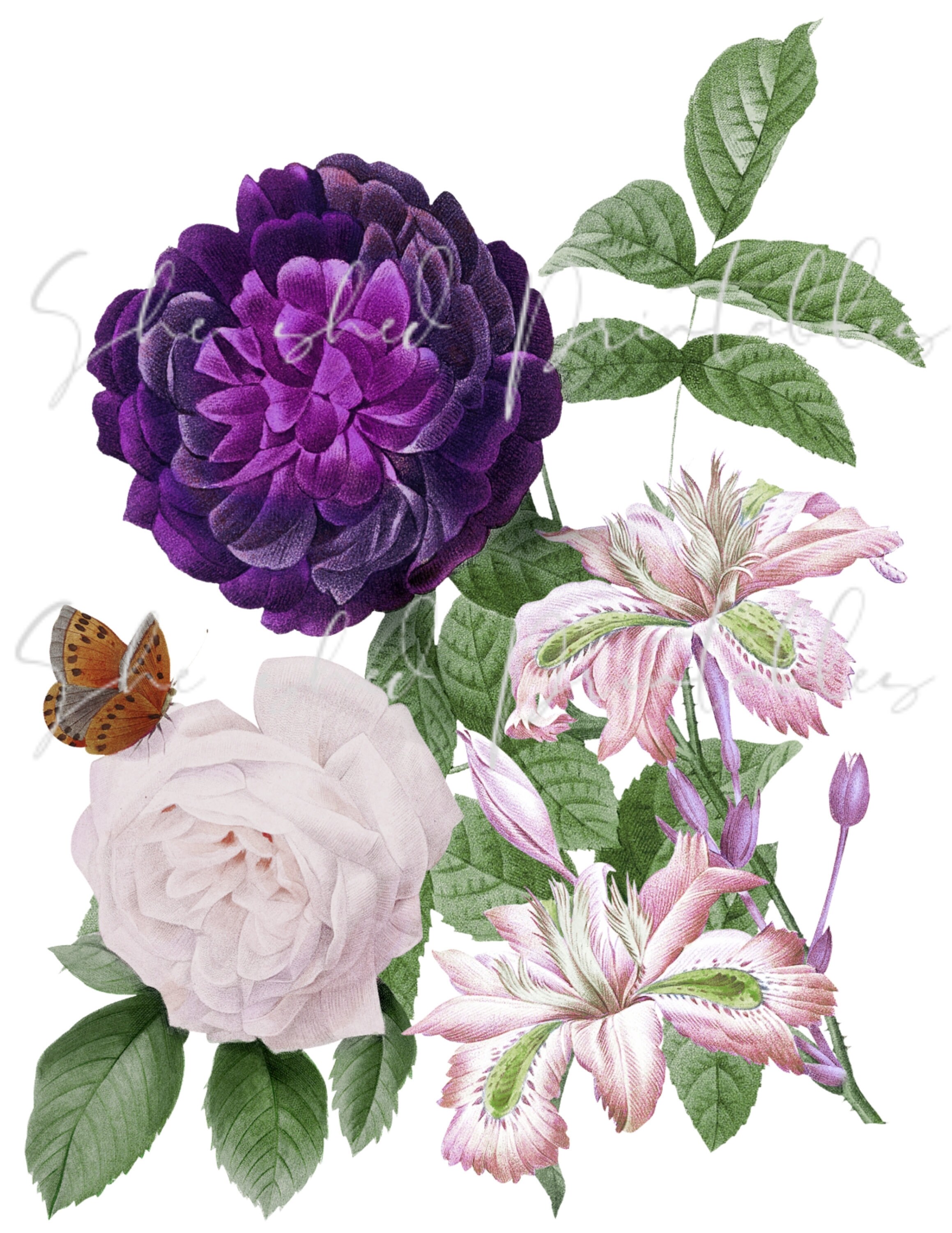 Flower Bouquet Digital Download Image Vintage Printable | Etsy