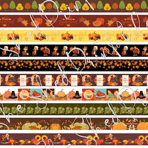 Thanksgiving Digital Washi Tape, Digital Download, Embellishment,  Scrapbooking, Junk Journal, Belly Band, Turkey, Pumpkin Pie, Pilgrims