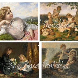Vintage Paintings Digital Download, Imprimable, Bricolage Bricolage, JPG, Junk Journaling, Collage, Scrapbooking, Fabrication d’étiquettes de cartes, Tuck, Pocket