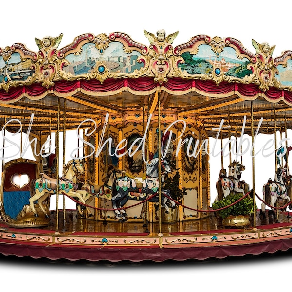 Carousel, Merry Go Round, Carnival, Victorian Digital Download, Vintage, Printable, PNG JPG Junk Journaling, Scrapbooking, DIY Crafts