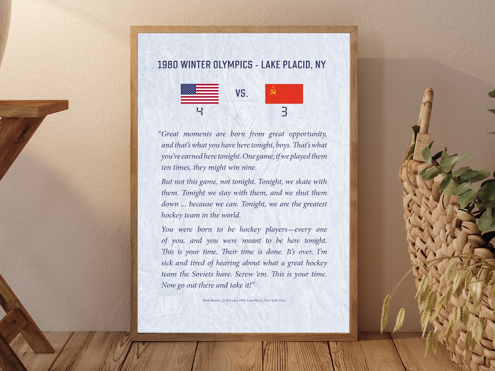 1980 Miracle on Ice, Herb Brooks Speech, Miracle Hockey Poster, USA
